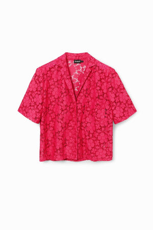 Desigual Daisy Lace Camp Shirt in fuchsia at ooh la la! in Grapevine TX 76051