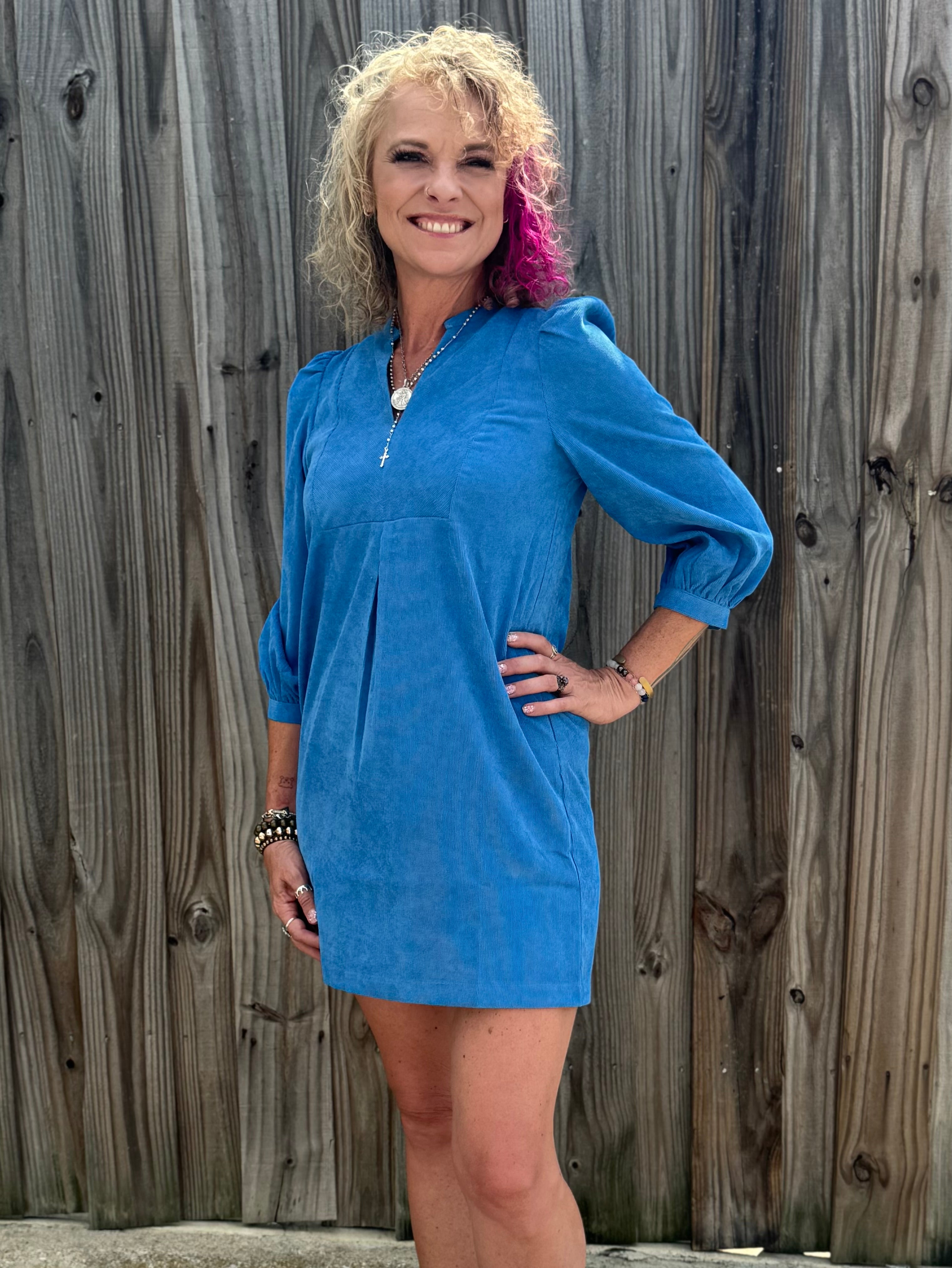 Joy Joy Corduroy Front Yoke Dress | Classic & Versatile Style Blue / L Joy Joy Corduroy Front Yoke Dress | Classic & Versatile Style Blue / L