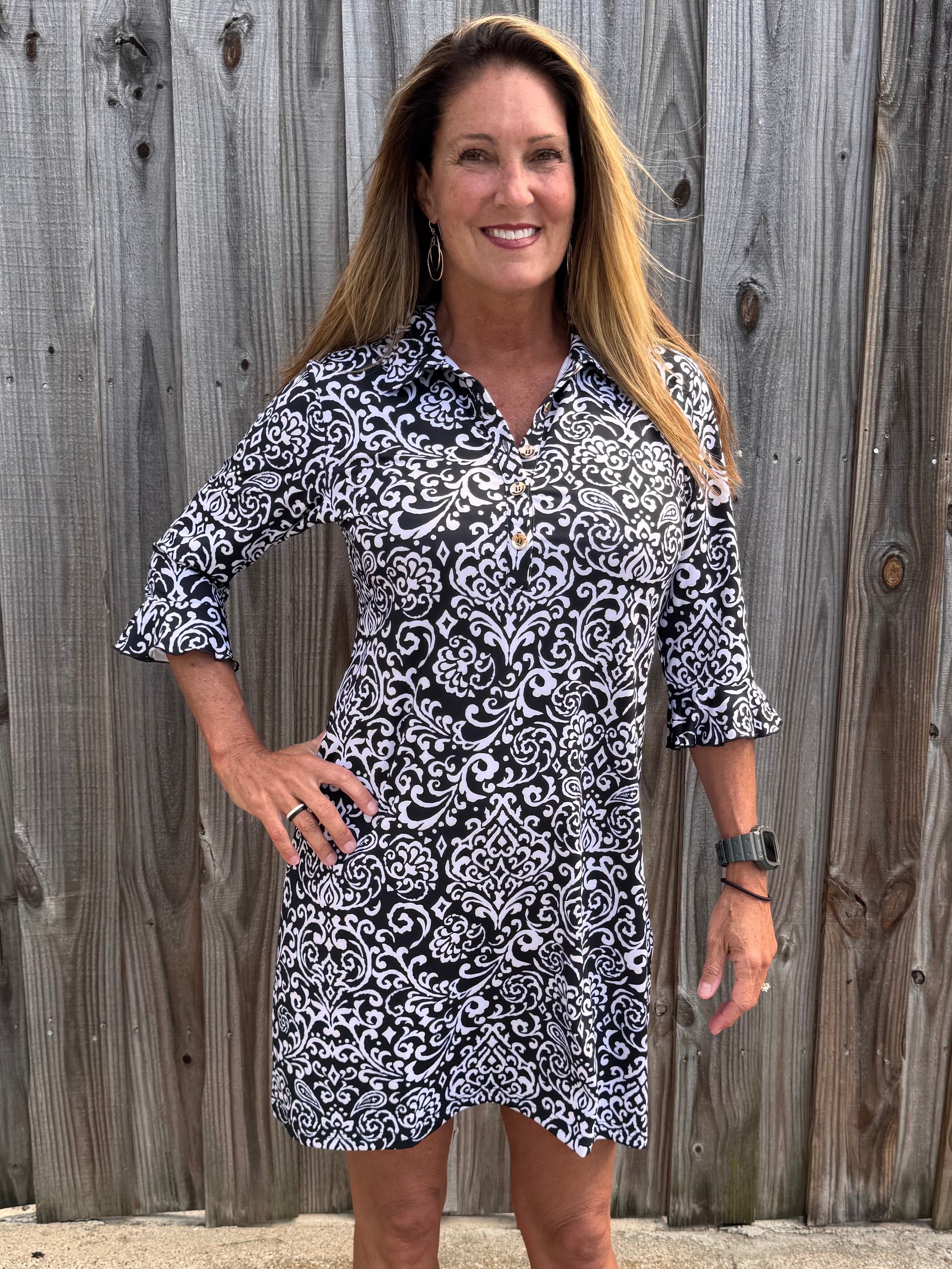 Marin 3/4 Sleeve Flounce Polo Dress