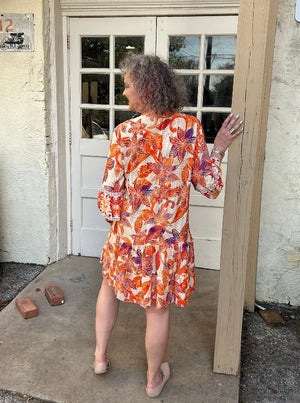 Made in Italy Paisley Flower Print Layered Dress - Orange - at ooh la la! in Grapevine TX 76051