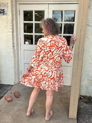 Made in Italy Leaves & Flowers Layered Dress - Orange - at ooh la la! in Grapevine TX 76051