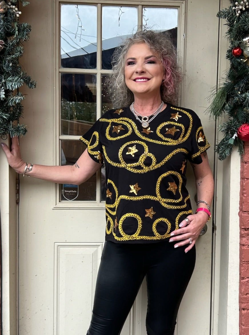 Queen of Sparkles Black Star & Rope Tee at ooh la la! in Grapevine TX 76051