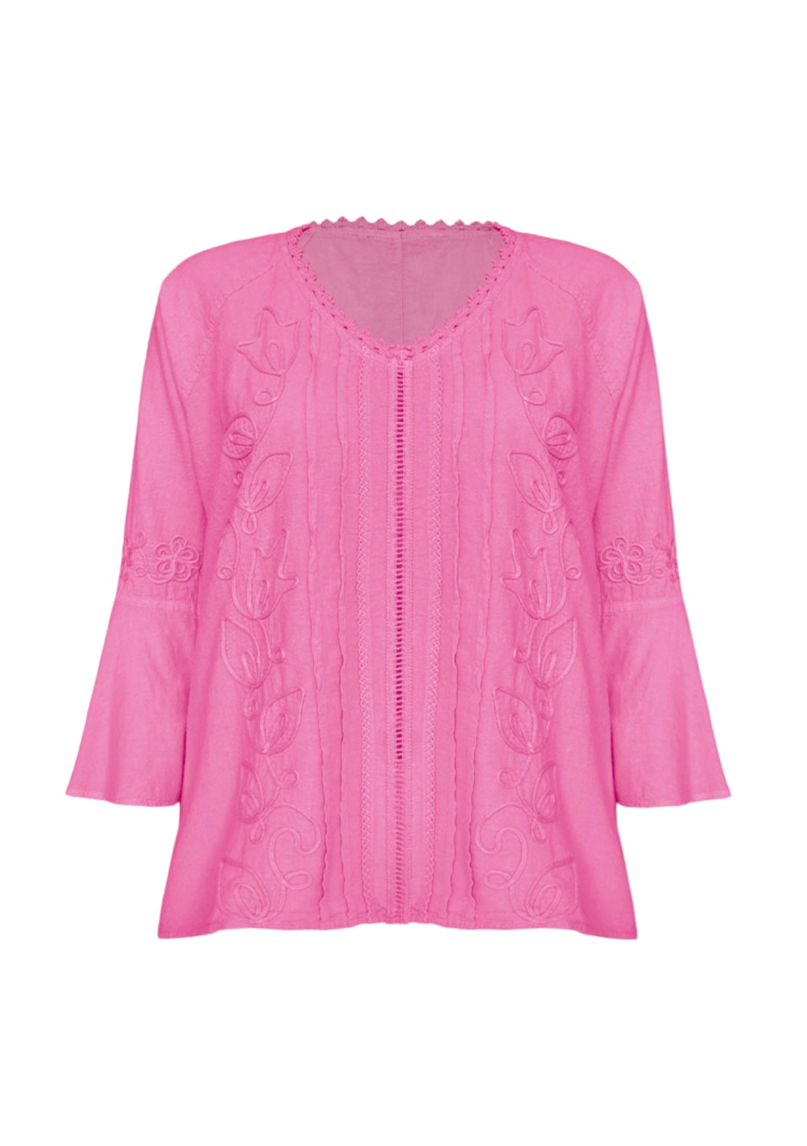Cotton 3/4 Flounce Sleeve Top in Hot Pink at ooh la la! in Grapevine TX 76051