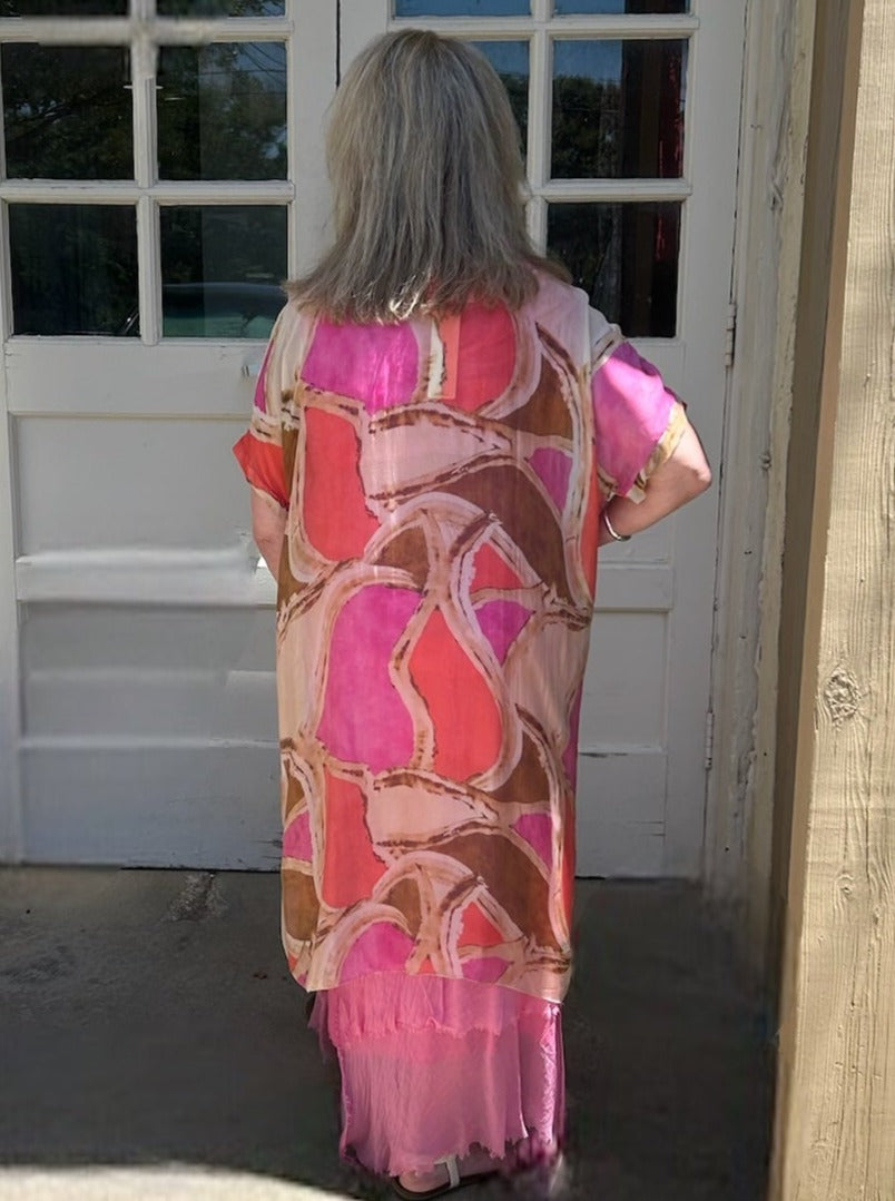 Made in Italy Silk Stained Glass Print Duster in Fuchsia at ooh la la! in Grapevine TX 76051