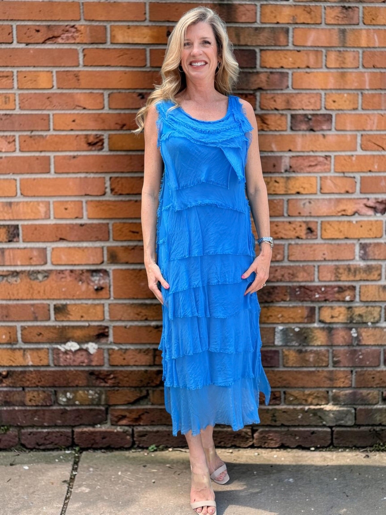 Long Silk Ruffle Dress in Assorted Colors