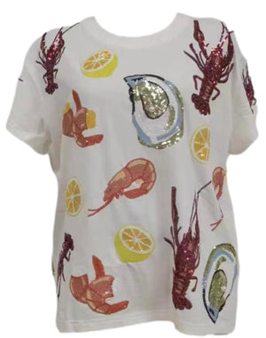 *FINAL SALE* Queen of Sparkles White Queen of Seafood Tee
