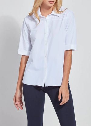 Lysse Josie Short Sleeve Button Down - White at ooh la la! in Grapevine TX 76051