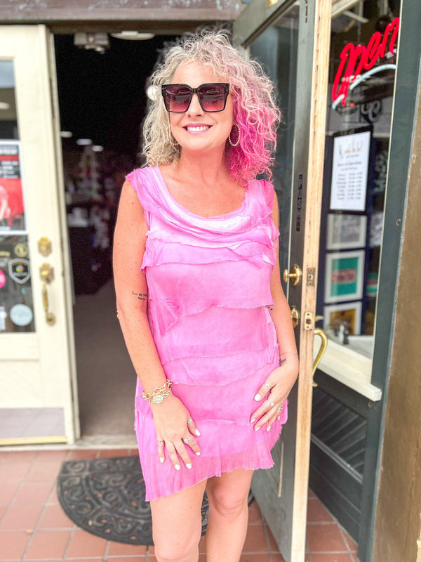 Silk Ruffle Dress - Hot Pink