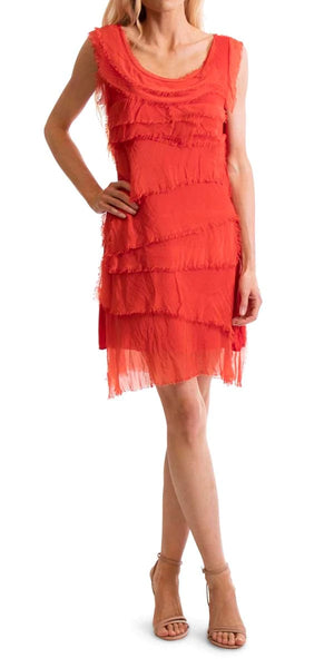 Silk Ruffle Dress - Red