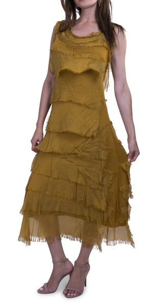 Long Silk Ruffle Dress in Assorted Colors