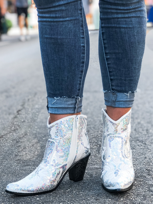 Super Bling Short Zipper Boots - White at ooh la la! in Grapevine, TX 76051