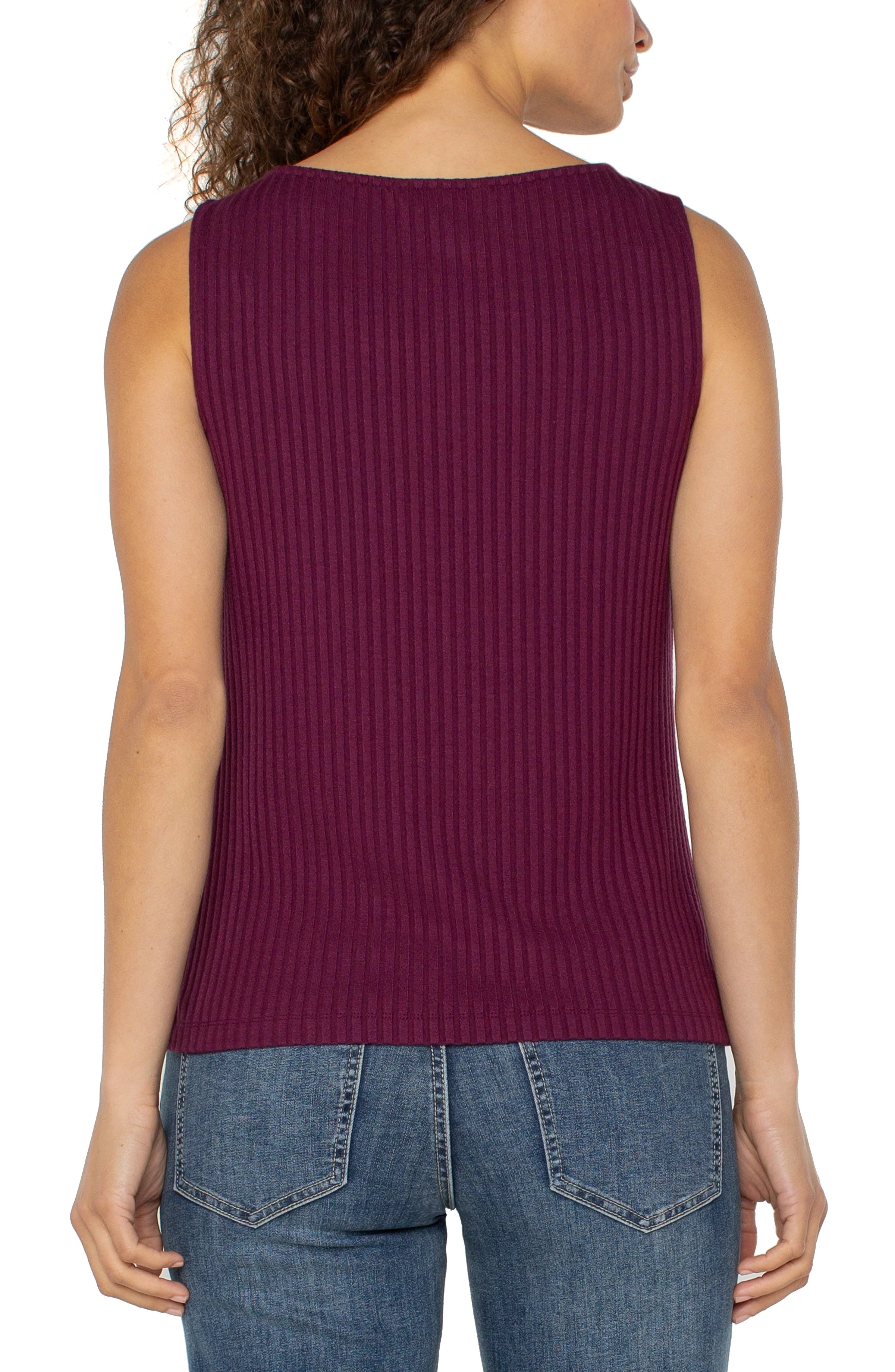 Liverpool Sleeveless High Boatneck Knit Top in wine berry at ooh la la! in Grapevine TX 76051