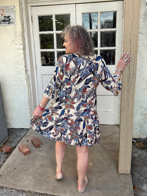 Made in Italy Paisley Flower Print Layered Dress - Blue - at ooh la la! in Grapevine TX 76051