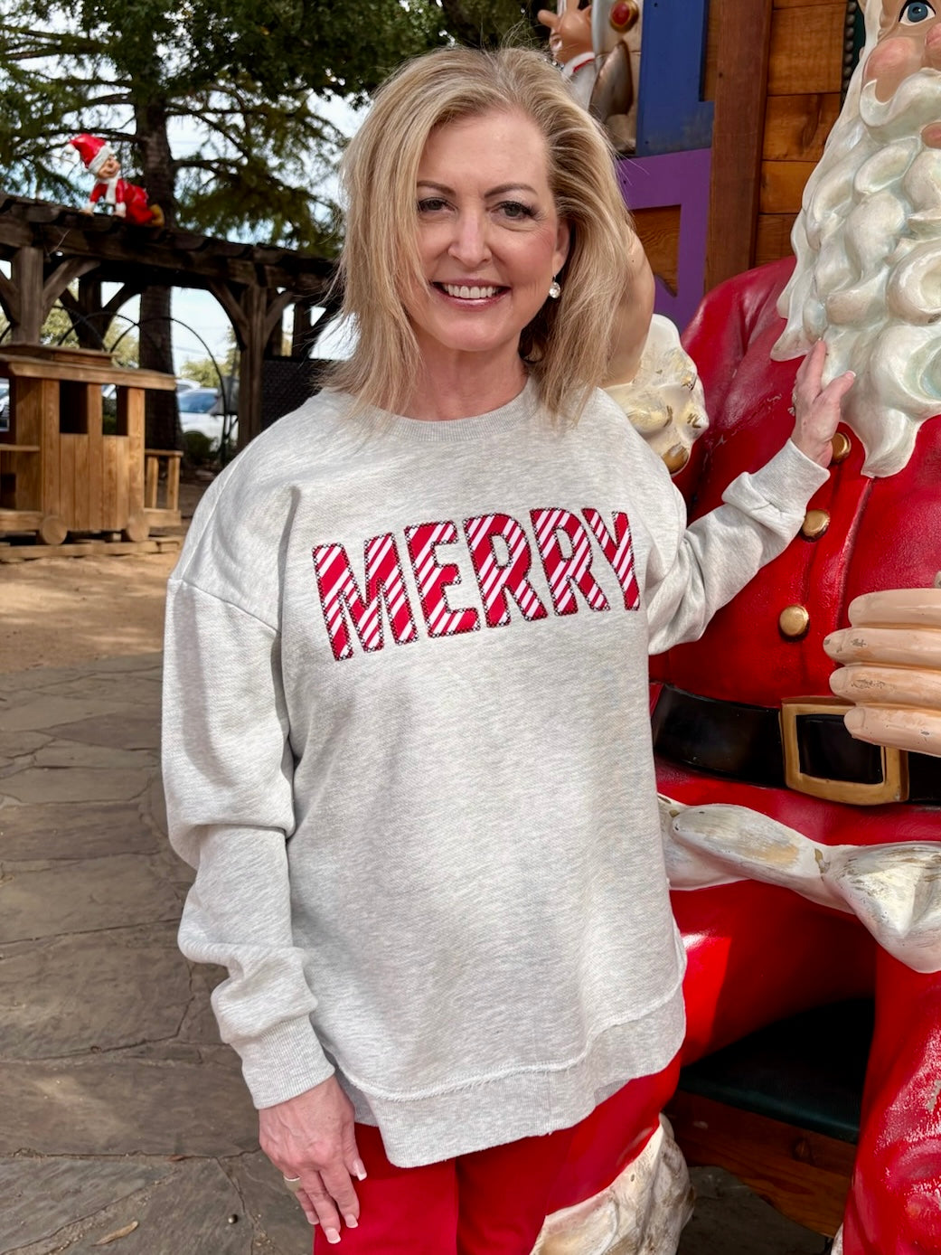 Holiday Merry Sweatshirt in oatmeal at ooh la la! in Grapevine TX 76051