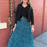 Western Floral Print Tiered Long Mesh Skirt