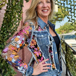 Adore Denim Jacket With Sequin Lace at Ooh La La! in Grapevine TX 76051