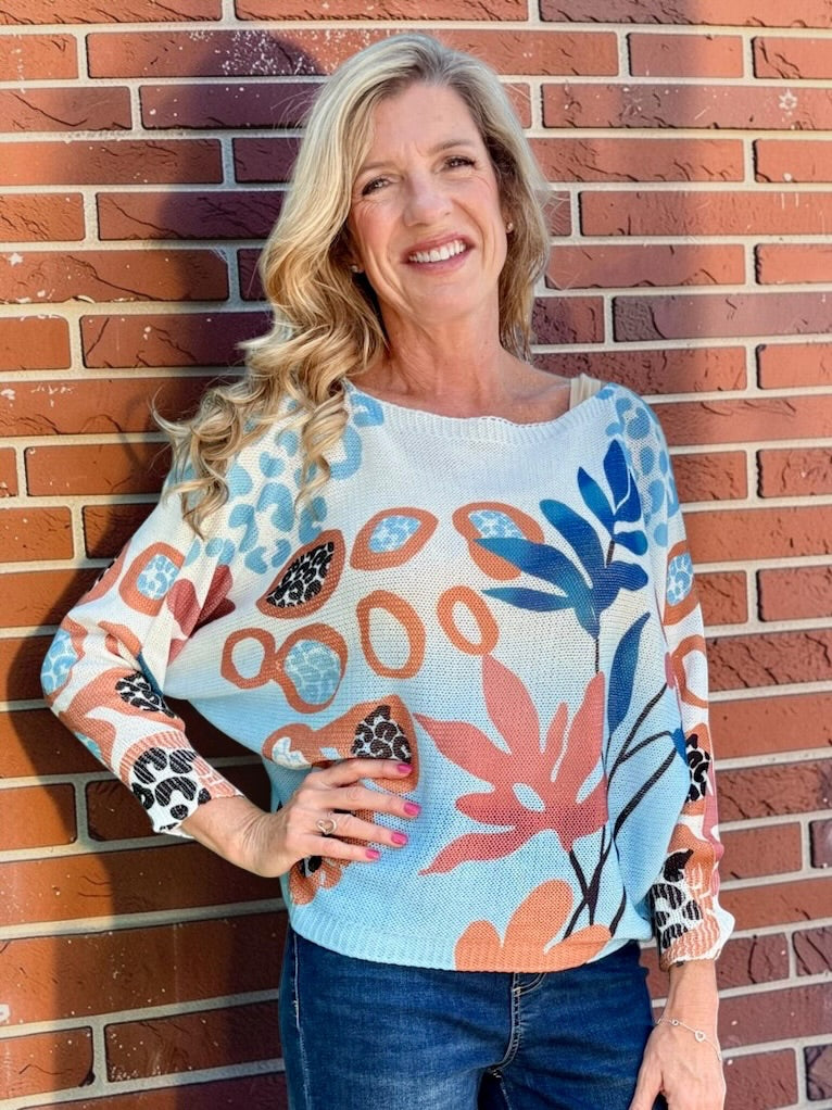 Abstract Pink & Blue Batwing Sweater at ooh la la! in Grapevine TX 76051
