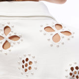 Petal Cutout Pearl-Embellished Cropped Denim Jacket