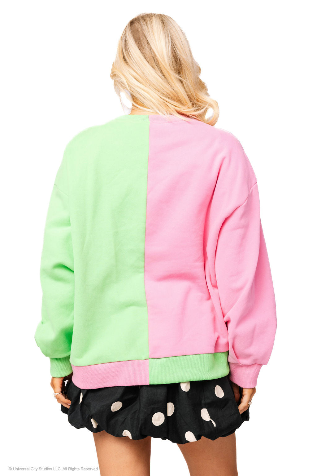Wicked X Queen of Sparkles Green & Pink Colorblock Character Profile 'Wicked' Sweatshirt at ooh la la! in Grapevine TX 76051