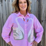 Queen of Sparkles Striped Sequin Swan Button Up Long Sleeve Top at ooh la la! in Grapevine TX 76051
