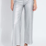 Lysse Metallic Coated High Waist Wide Leg Pull-On Jeans in silver at ooh la la! in Grapevine TX 76051
