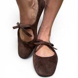Corky's Layover Mary Jane Bow Flat - Chocolate Faux Suede