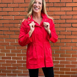 Casual Short Raincoat in red at ooh la la! in Grapevine TX 76051