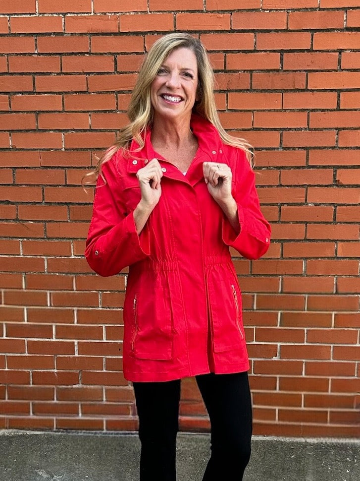 Casual Short Raincoat in red at ooh la la! in Grapevine TX 76051