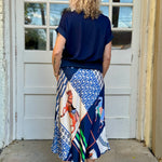 Satin Horse Printed Midi Skirt in navy at ooh la la! in Grapevine TX 76051