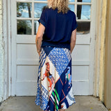 Satin Horse Printed Midi Skirt in navy at ooh la la! in Grapevine TX 76051
