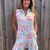 Ana Clare, Jackie Swing Dress, SPF 50 sport dress, golf dress with pockets, tennis dress with flounce, sun protection apparel, sleeveless athletic dress, women's performance dress, tropical resort wear. at ooh la la! in Grapevine TX 76051