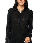 Queen of Sparkles Black Silk Rhinestone Button Up Top at ooh la la! in Grapevine TX 76051