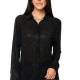 Queen of Sparkles Black Silk Rhinestone Button Up Top at ooh la la! in Grapevine TX 76051