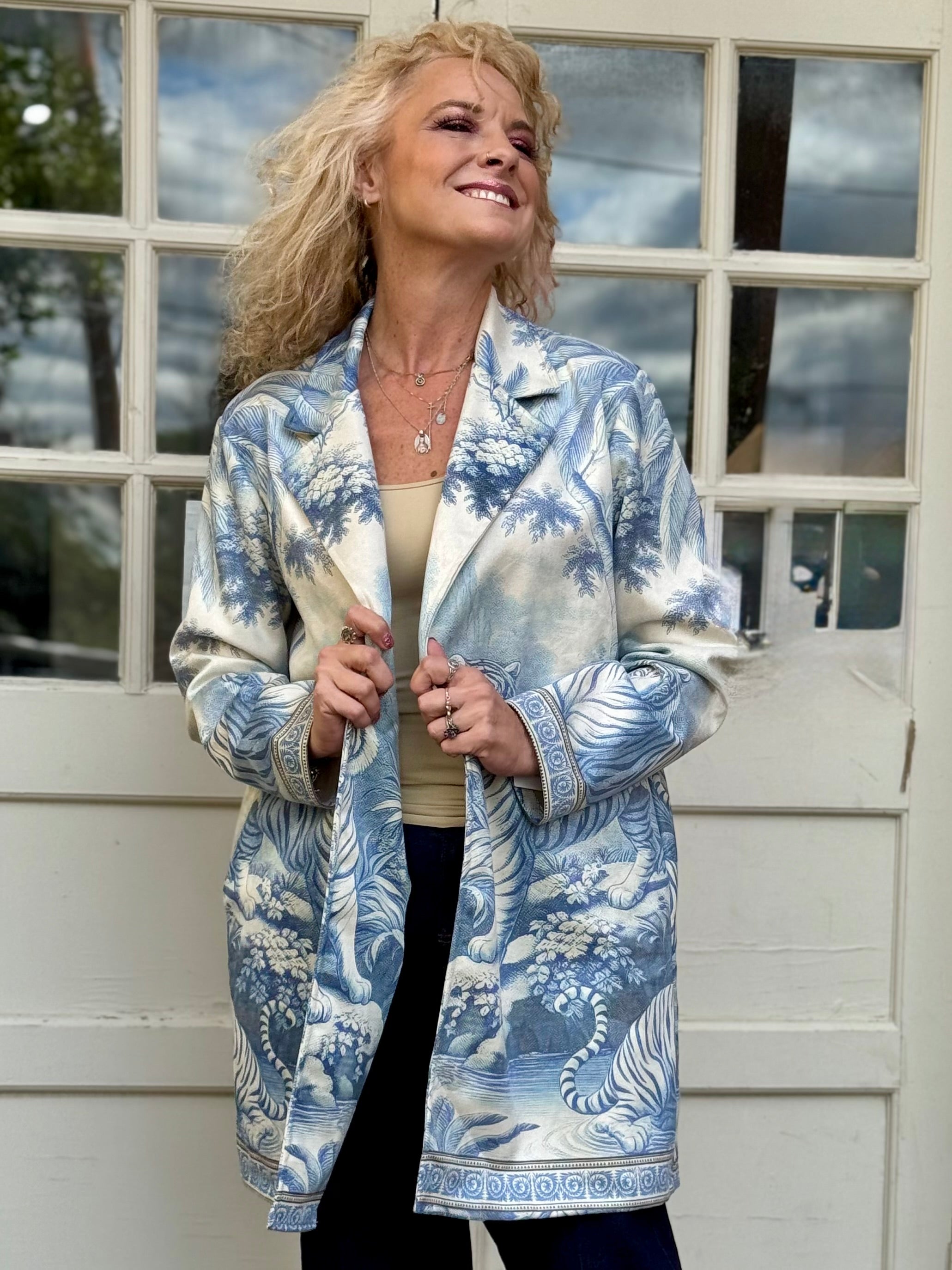 Tigers Ultrasuede Coat in blue at ooh la la! in Grapevine TX 76051