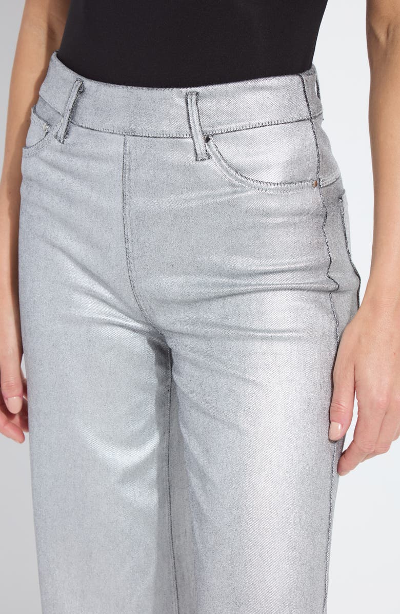 Lysse Metallic Coated High Waist Wide Leg Pull-On Jeans in silver at ooh la la! in Grapevine TX 76051