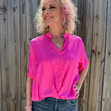 Sofia Jane Satin Blouse in azalea pink at ooh la la! in Grapevine TX 76051