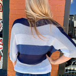 Glitter Stripe Boat Neck Sweater in navy at ooh la la! in Grapevine TX 76051