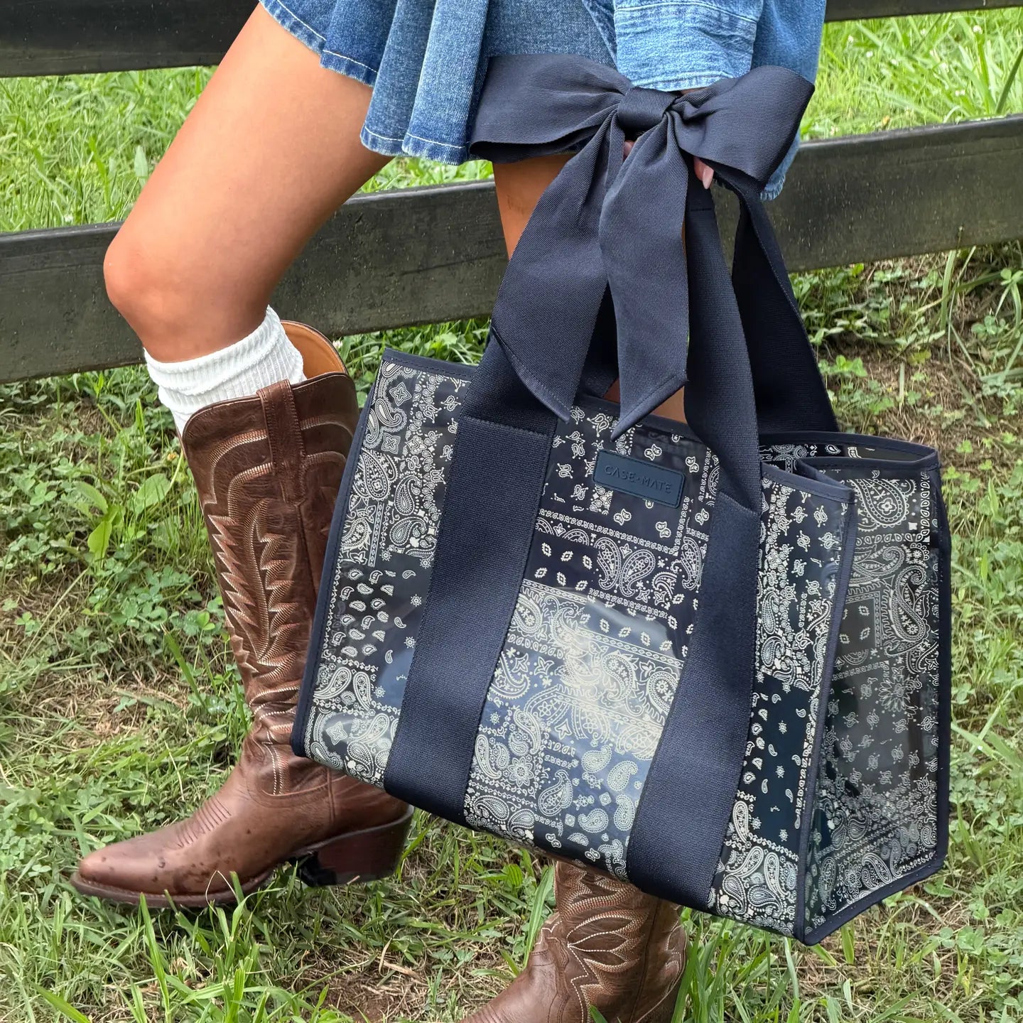 Navy Bandana Bow Jelly Tote with Phone Pouch at ooh la la! in Grapevine TX 76051