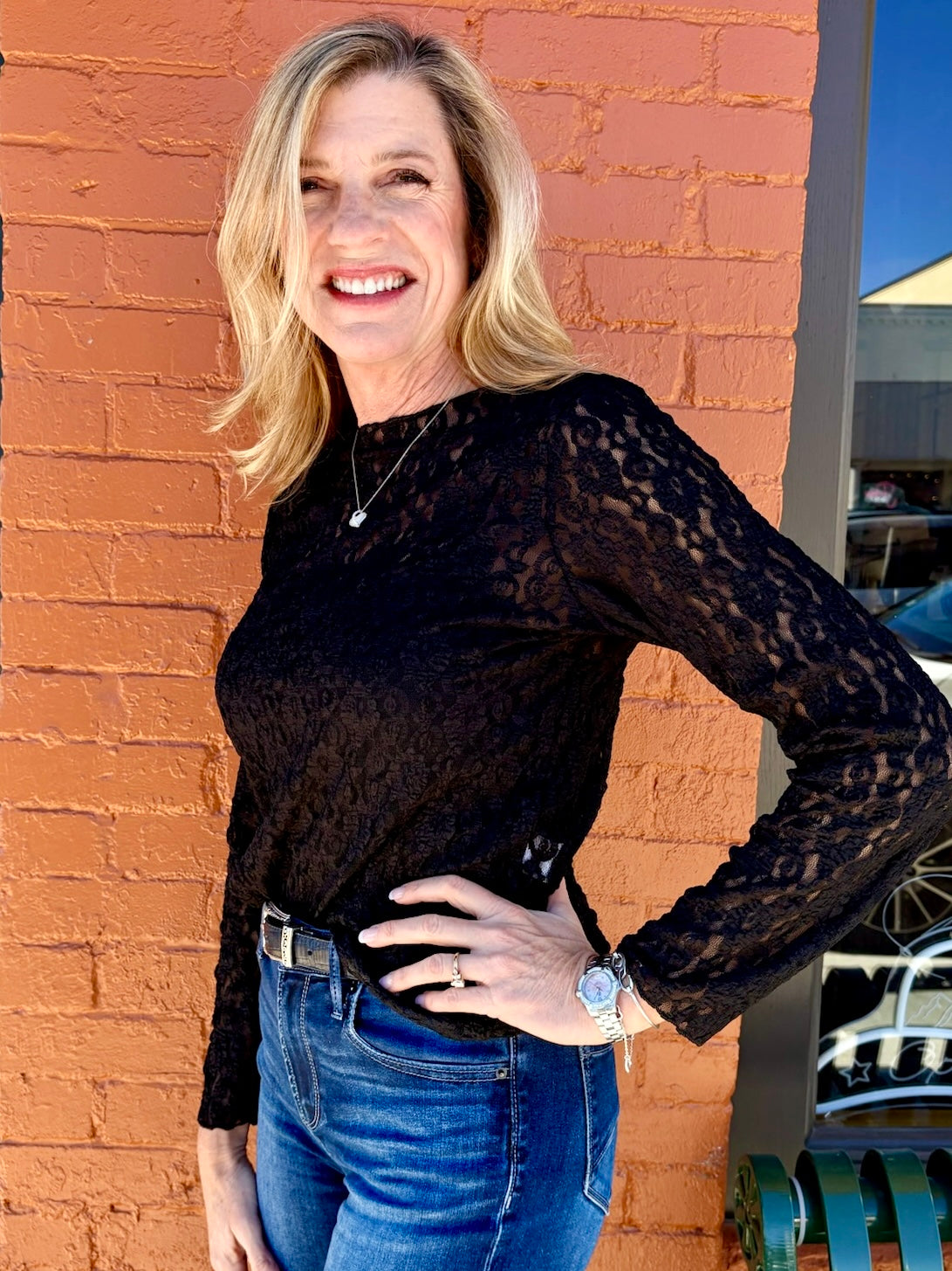 Long Sleeve Lace Top in black at ooh la la! in Grapevine TX 76051