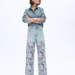 Wide Leg Daisy Lace Bottom Sparkly Jeans at ooh la la! in Grapevine TX 76051