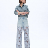 Wide Leg Daisy Lace Bottom Sparkly Jeans at ooh la la! in Grapevine TX 76051