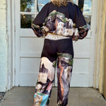 Satin Village Print Pant In black at ooh la la! in Grapevine TX 76051