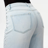 Valentine High Rise Straight Silver Stud Jeans at ooh la la! in Grapevine TX 76051
