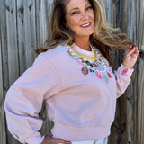 Queen of Sparkles Pearl & Chain Valentine's Day Charm Necklace Sweatshirt at ooh la la! in Grapevine TX 76051