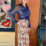 Printed Fringe Midi Skirt in Tan Cactus Flower at ooh la la! in Grapevine TX 76051