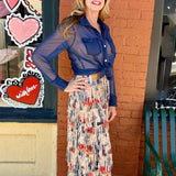 Printed Fringe Midi Skirt in Tan Cactus Flower at ooh la la! in Grapevine TX 76051