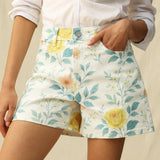 Floral high waisted shorts, watercolor print shorts, cotton floral shorts, women's summer fashion, high rise floral bottoms, breathable summer shorts, chic floral apparel. at ooh la la! in Grapevine TX 76051