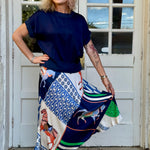Satin Horse Printed Midi Skirt in navy at ooh la la! in Grapevine TX 76051