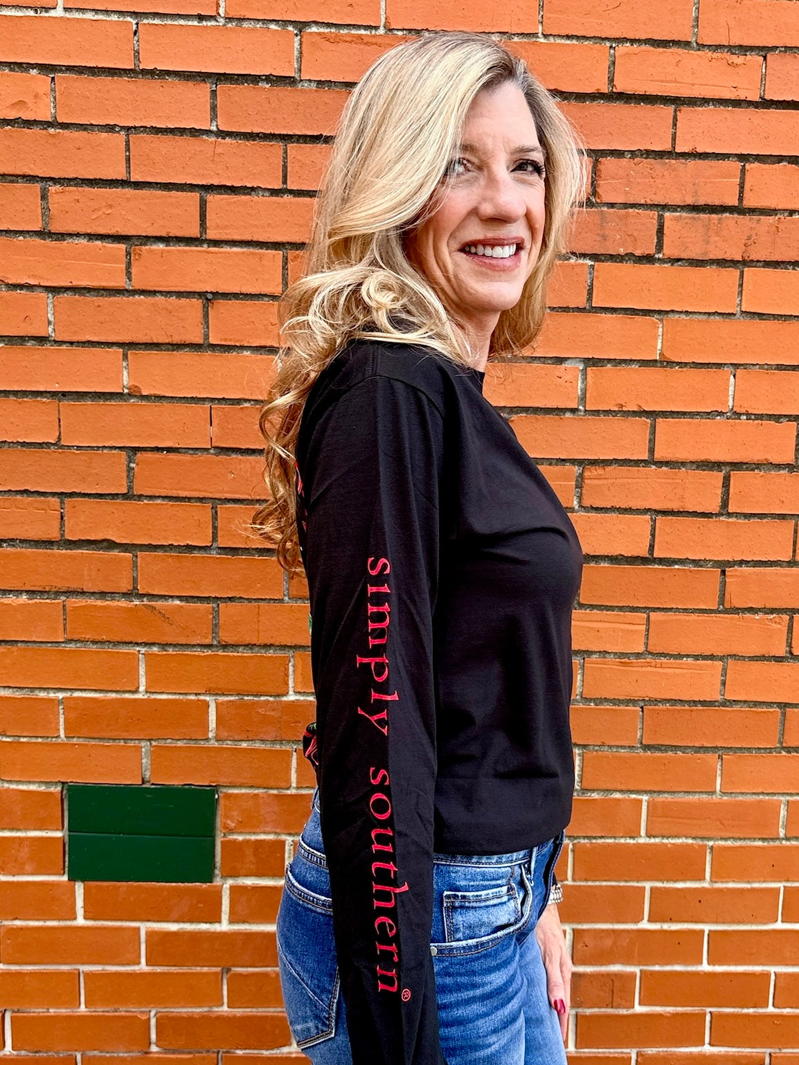 Simply Southern Christmas Tree Long Sleeve Tee In black at ooh la la! in Grapevine TX 76051
