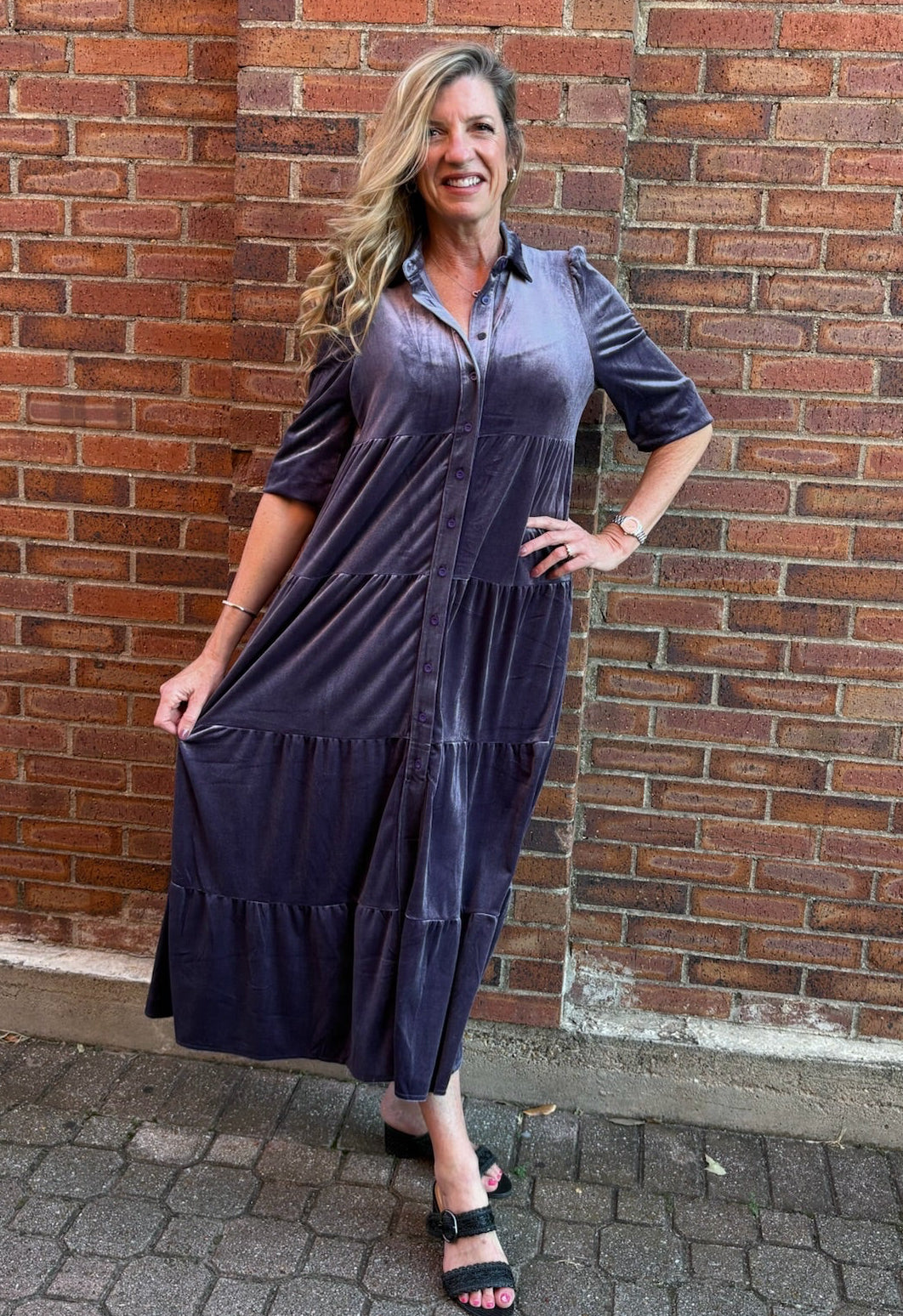 Romance Imagined Velour Midi Dress In mulberry arch la la! in Grapevine TX 76051